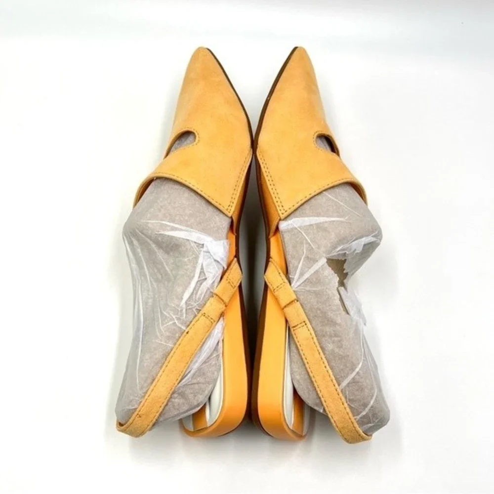 Franco Sarto Size 5.5 Canary Melon Orange Suede Leather Point Toe‎ Flats Shoes